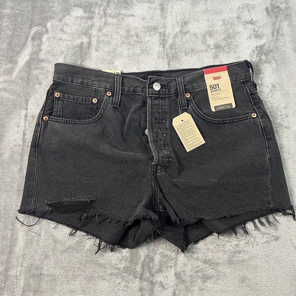 Levis 501 Womens Jean Shorts‎ Size 31 High-Rise Black Cut Off Distressed New #5